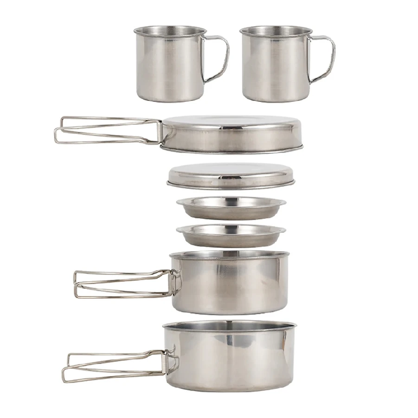Camping Cooking Ware - 8pcs/Set Camping Cookware Mess Kit Stainless