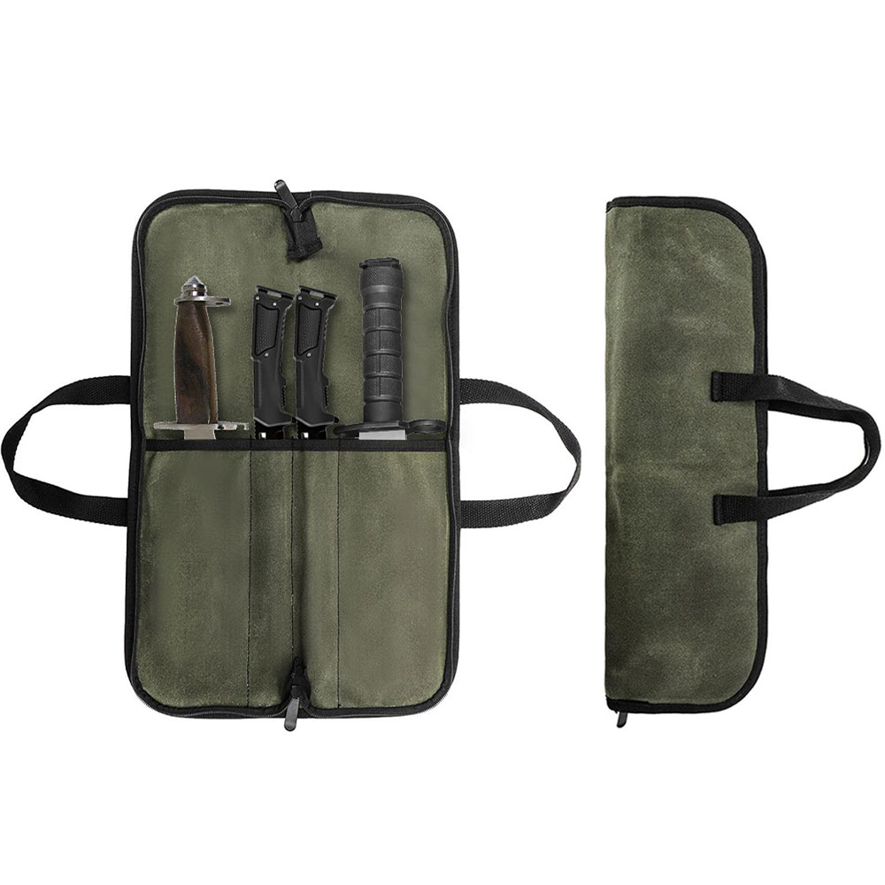 Camping Cooking Utilities - Waxed Canvas Knife Roll Bag Multi