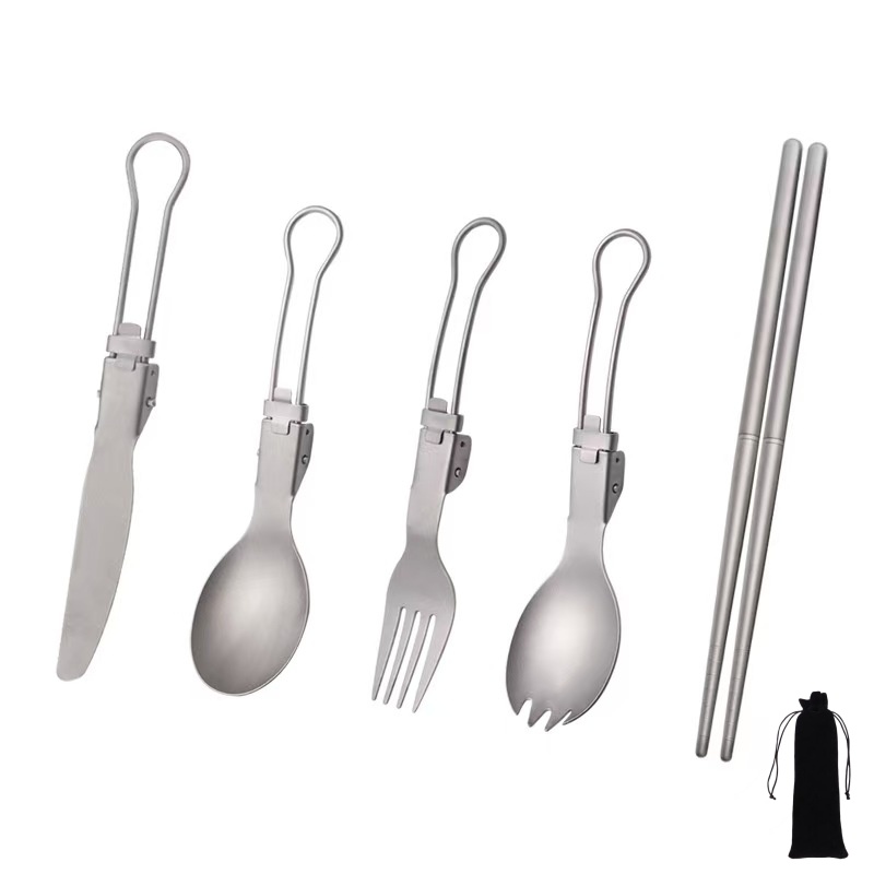 Camping Cooking And Eating - Titanium Foldable Utensil Set with Fork