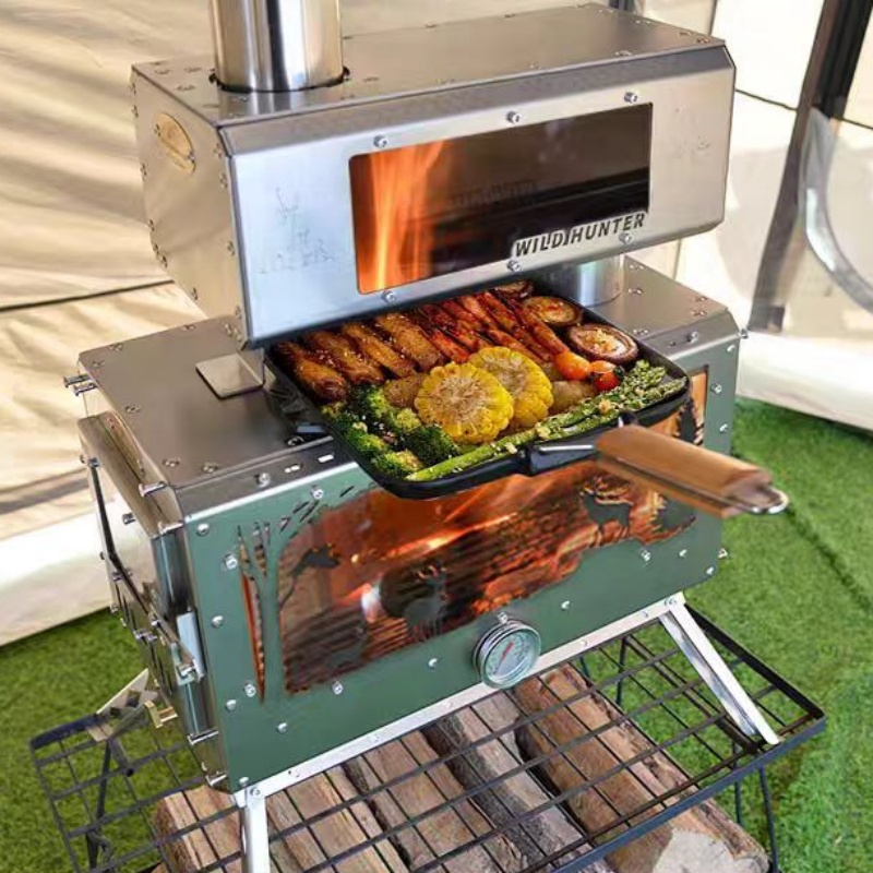 Camping Cooking Area - Camping Firewood Stove 2-Side Fire Observation